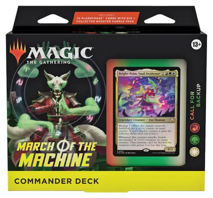  Magic: The Gathering March of the Machine Commander Deck - Call  for Backup (100-Card Deck, 10 Planechase cards, Collector Booster Sample  Pack + Accessories) : Toys & Games