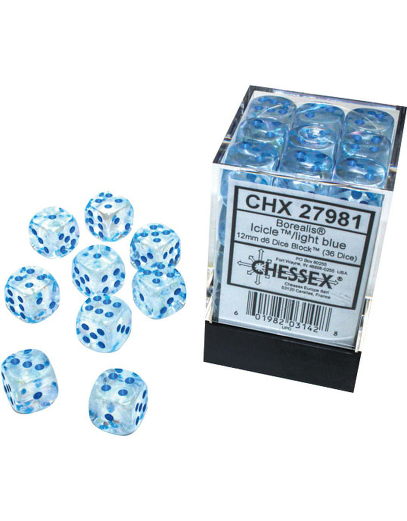 Borealis Icicle/Light Blue - 12mm D6 Dice Block (Cheesex)