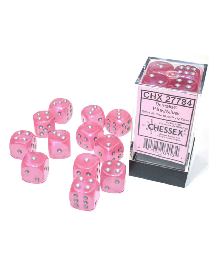 Borealis Pink/Silver - 16mm D6 Dice Block (Cheesex)