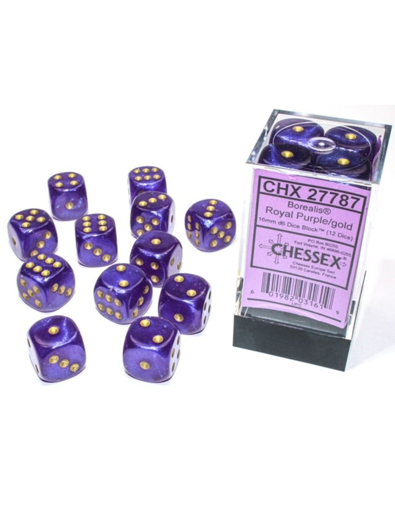 Borealis Royal Purple/Gold - 16mm D6 Dice Block (Cheesex)