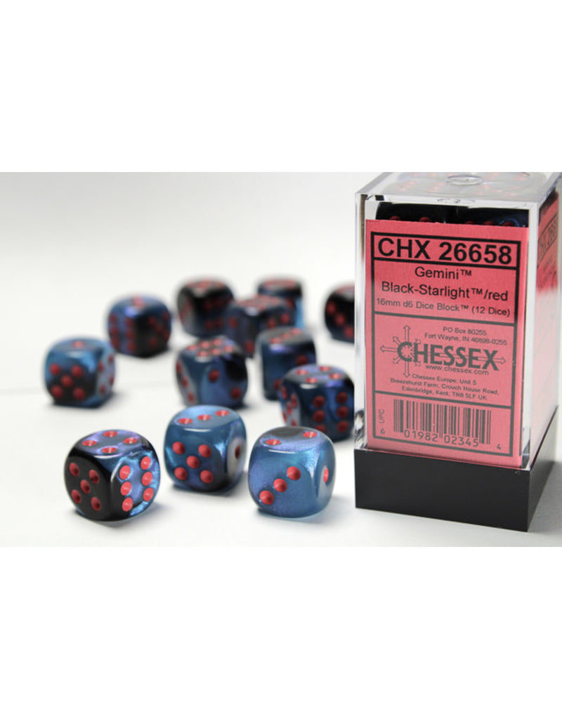 Gemini Black-Starlight/Red - 16mm D6 Dice Block (Cheesex)