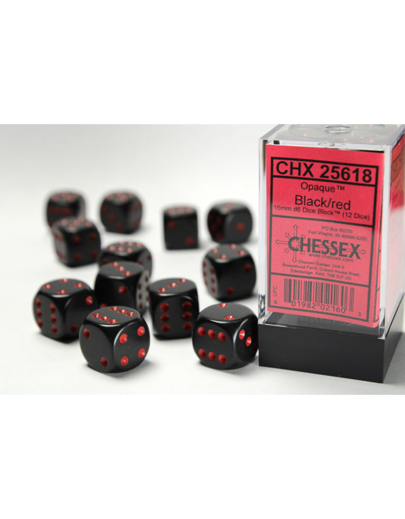 Opaque Black/Red - 16mm D6 Dice Block (Cheesex)