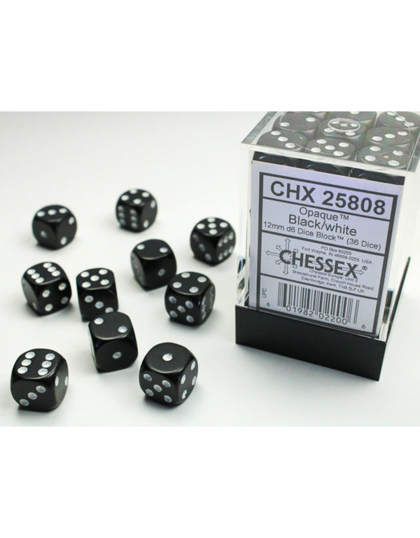 Opaque Black/White - 12mm D6 Dice Block (Cheesex)