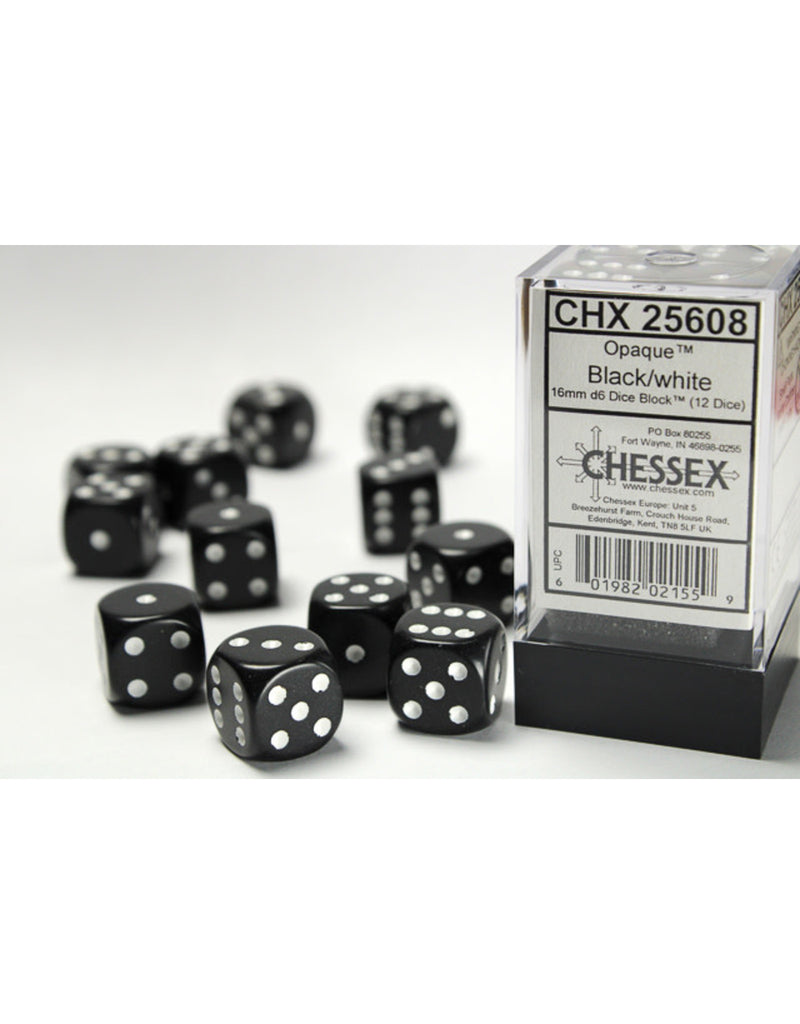 Opaque Black/White - 16mm D6 Dice Block (Cheesex)