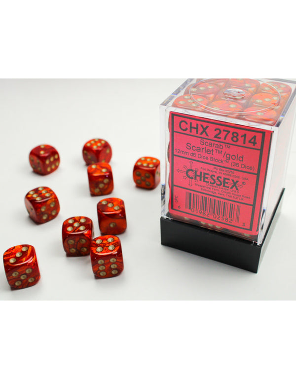 Scarab Scarlet/Gold - 12mm D6 Dice Block (Cheesex)