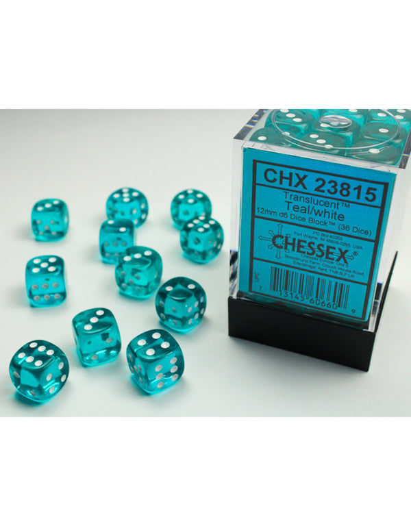 Translucent Teal/White -12mm D6 Dice Block (Cheesex)